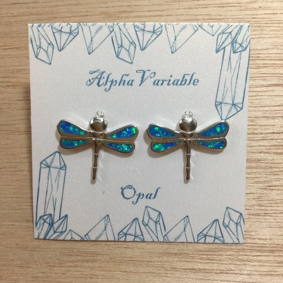 Opal Dragonfly Earrings Sterling Silver - Picture 2 of 3
